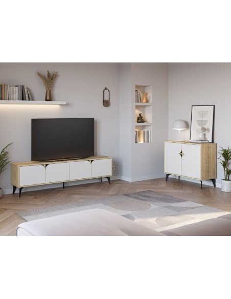 Aparador moderno 95 x 79 NOLA 2 puertas, color roble y blanco
