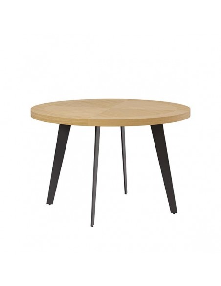 Mesa redonda AMANDA 100 cm, folheado de carvalho e metal preto
