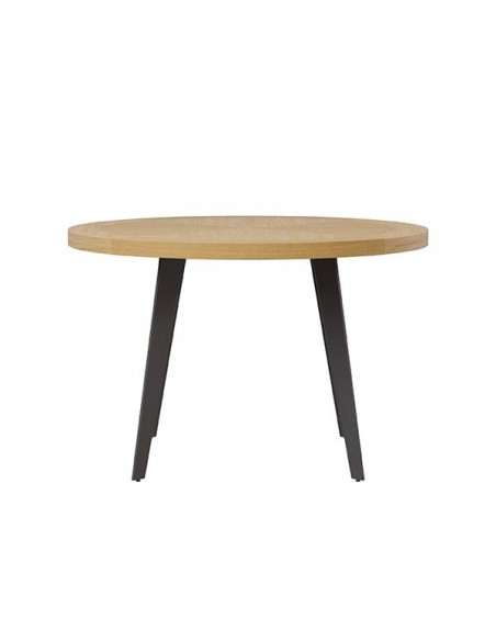 Mesa redonda AMANDA 120 cm, chapa de roble y patas de metal negro