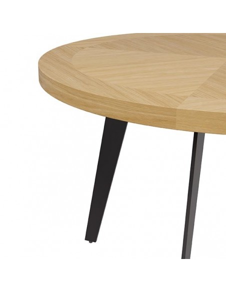 Mesa redonda AMANDA 120 cm, chapa de roble y patas de metal negro