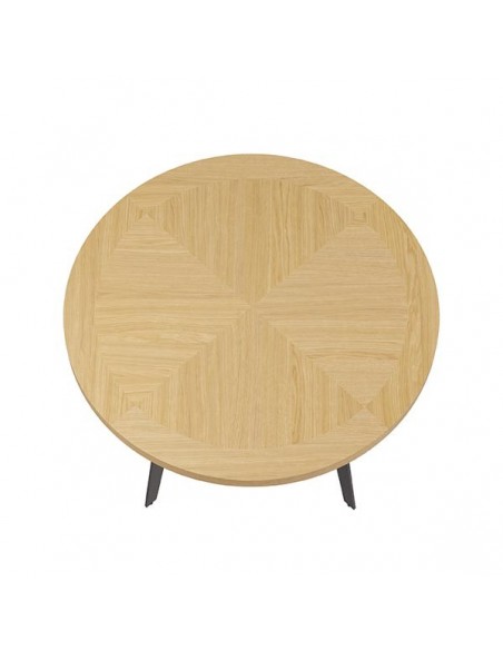 Mesa redonda AMANDA 120 cm, chapa de roble y patas de metal negro