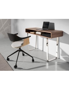 SILLA OFICINA GIRATORIA chapa roble con TELA GRIS Y PVC... 2