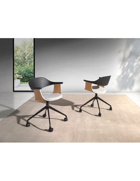 SILLA OFICINA GIRATORIA chapa roble con TELA GRIS Y PVC NEGRO