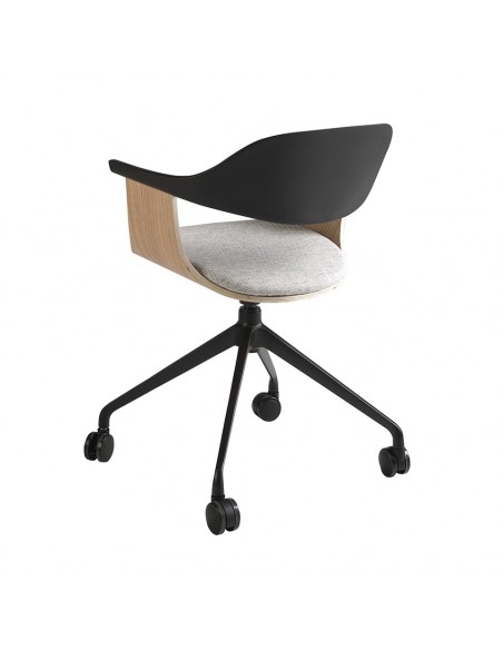 SILLA OFICINA GIRATORIA chapa roble con TELA GRIS Y PVC NEGRO