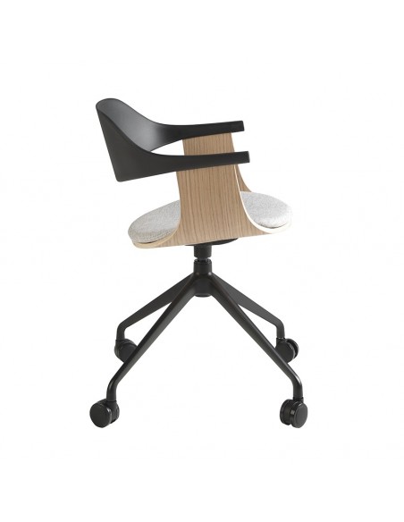 SILLA OFICINA GIRATORIA chapa roble con TELA GRIS Y PVC NEGRO