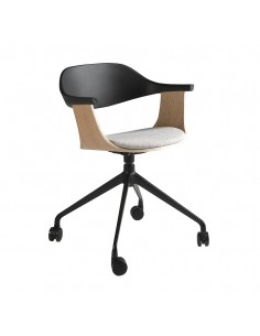 SILLA OFICINA GIRATORIA chapa roble con TELA GRIS Y PVC...