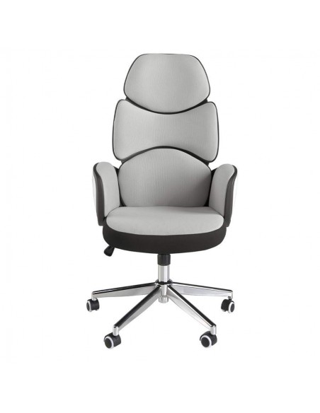 Silla oficina Angel Cerdá 4142, giratoria tela gris claro y pvc blanco brillo
