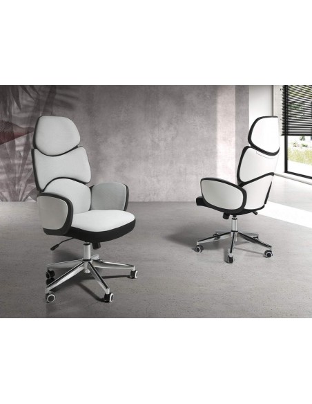Silla oficina Angel Cerdá 4142, giratoria tela gris claro y pvc blanco brillo