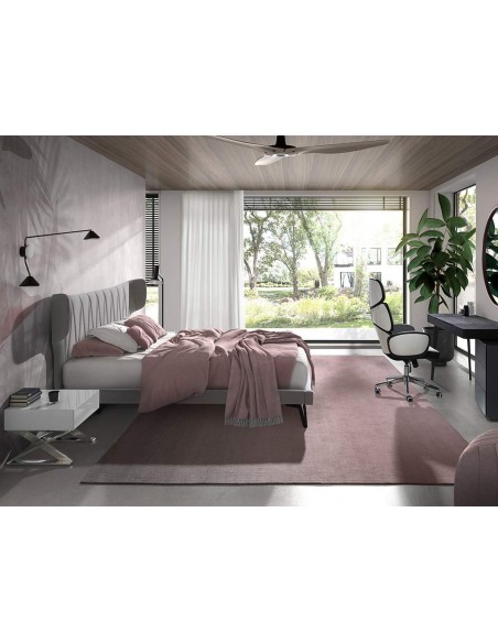 Silla oficina Angel Cerdá 4142, giratoria tela gris claro y pvc blanco brillo