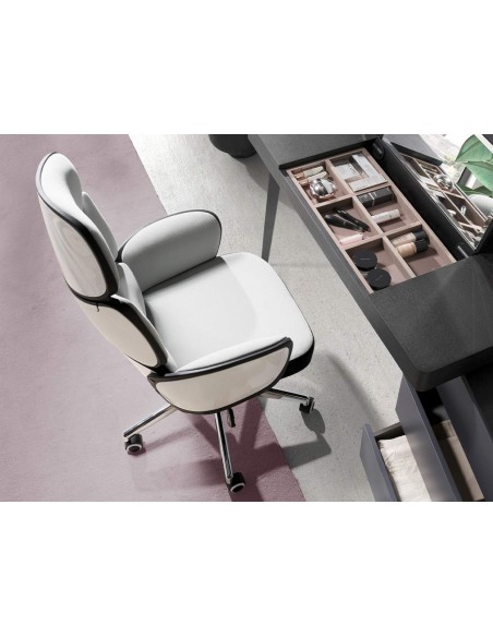 Silla oficina Angel Cerdá 4142, giratoria tela gris claro y pvc blanco brillo