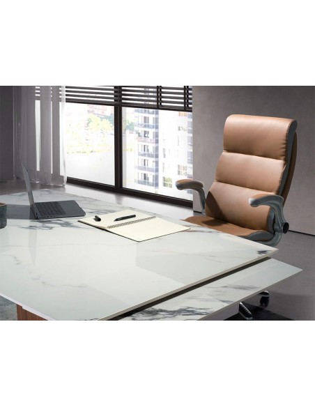 Cadeira de escritório giratória Angel Cerdá 4141, couro sintético marrom