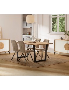 Silla de comedor MERY, tejido beige patas metal negro. 2