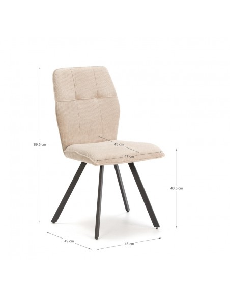 Silla de comedor MERY, tejido marrón patas metal negro.
