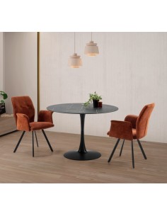 Silla con brazos MERY, tejido marrón y metal negro 2