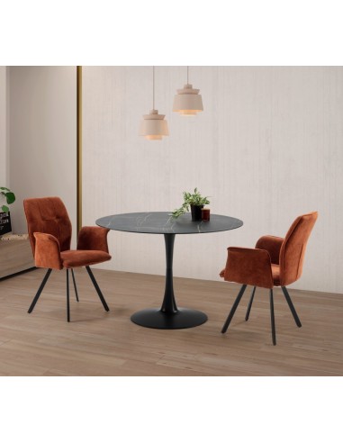 Silla con brazos MERY, tejido marrón y metal negro