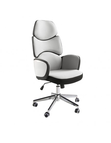Silla oficina Angel Cerdá 4142, giratoria tela gris claro y pvc blanco brillo