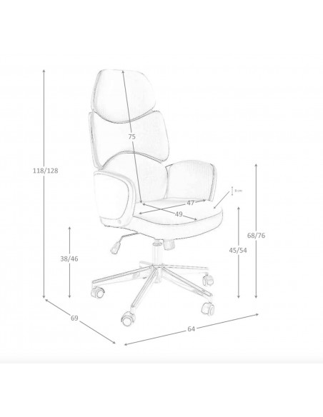 Silla oficina Angel Cerdá 4142, giratoria tela gris claro y pvc blanco brillo