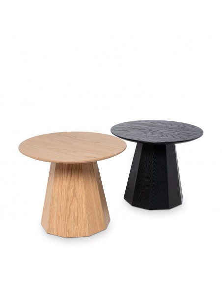 Mesa redonda de centro DIMAS 50 cm. Chapada en roble