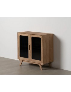 Mueble auxiliar BURNIE 81 x 83, madera de mango y cristal