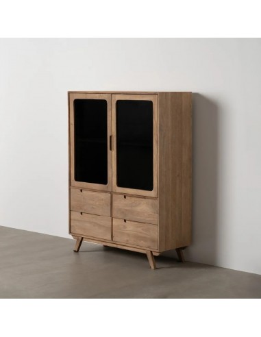 Armário buffet BURNIE 107 x 142, vidro e madeira de mangueira natural