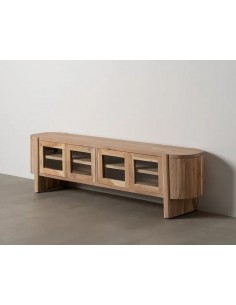 Mueble TV natural CREEL 180 x 40, cristal y madera de acacia