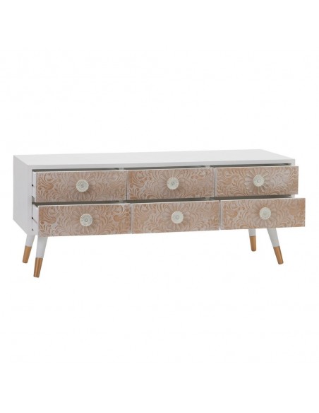 Mueble TV shabby chic KLEE 120 x 50, madera de pino natural y blanco