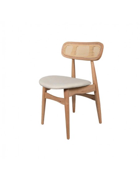 Silla colonial Dorian, madera natural y ratán, asiento en tela.