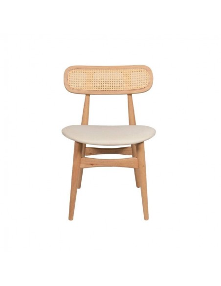 Silla colonial Dorian, madera natural y ratán, asiento en tela.