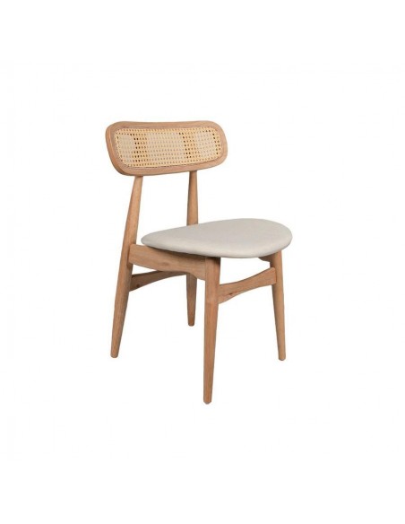 Silla colonial Dorian, madera natural y ratán, asiento en tela.