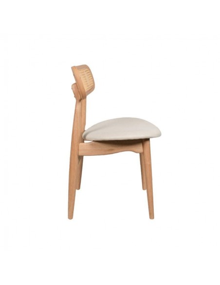 Silla colonial Dorian, madera natural y ratán, asiento en tela.