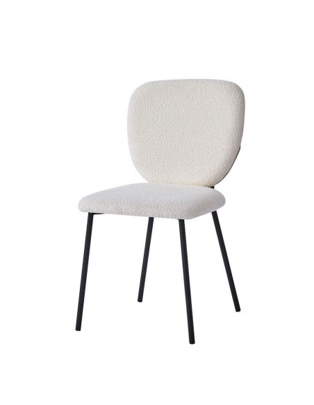 Silla BELINDA de borreguito blanco y patas de metal en negro