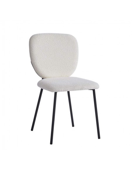 Silla BELINDA de borreguito blanco y patas de metal en negro