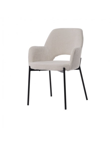 Cadeira com braços MENLA, tecido e pernas em metal preto