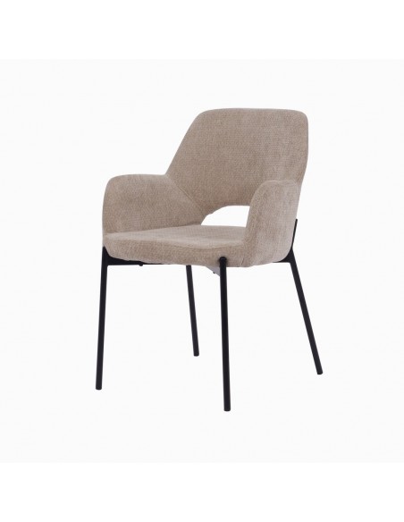 Silla con brazos MENLA de tejido y patas de metal en negro