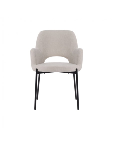 Cadeira com braços MENLA, tecido e pernas em metal preto