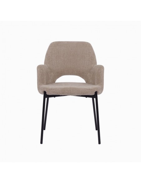 Silla con brazos MENLA de tejido y patas de metal en negro