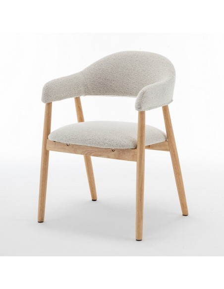 Silla nórdica con brazos de madera ANTHE en tejido color blanco