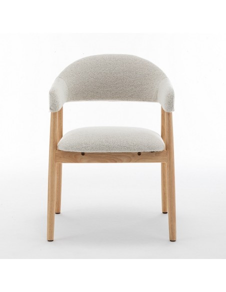 Silla nórdica con brazos de madera ANTHE en tejido color blanco