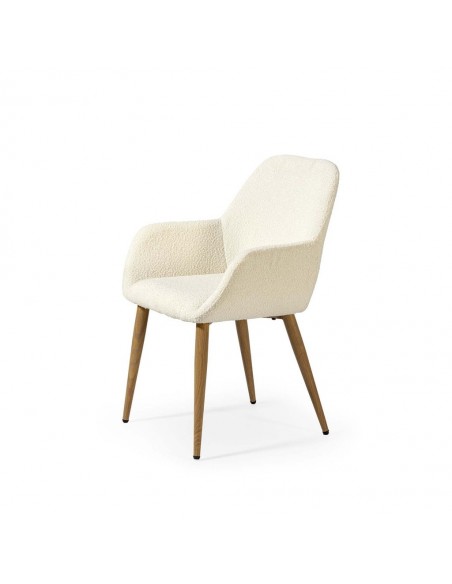 Silla con brazos de diseño LASHY en tejido chenille y patas de metal efecto madera