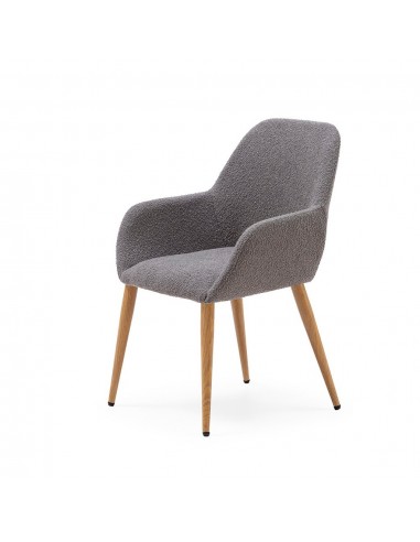 Cadeira design com braços LASHY em tecido chenille e pes em metal efeito madeira