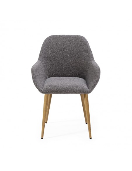 Cadeira design com braços LASHY em tecido chenille e pes em metal efeito madeira