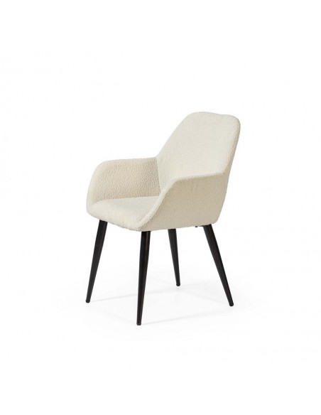 Cadeira design LASHY com braços em tecido chenille e pes em metal preto