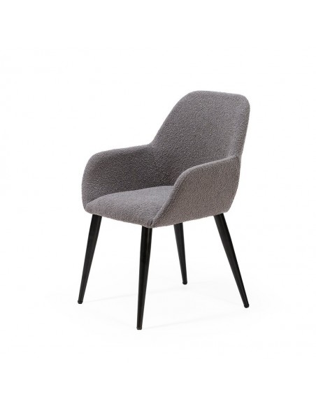 Silla con brazos de diseño LASHY en tejido chenille y patas de metal negro