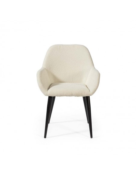 Cadeira design LASHY com braços em tecido chenille e pes em metal preto