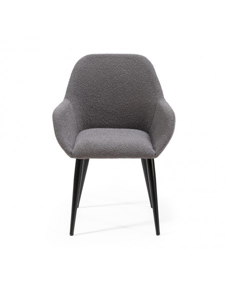 Cadeira design LASHY com braços em tecido chenille e pes em metal preto