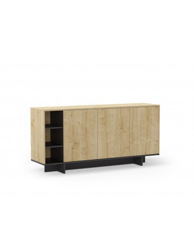 Aparador CEQUOIA 170 x 40, 3 puertas y 3 huecos en roble y negro silky