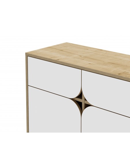 Aparador moderno 185 x 79 NOLA 4 puertas, color roble y blanco
