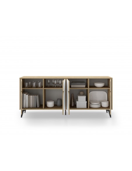 Aparador moderno 185 x 79 NOLA 4 puertas, color roble y blanco