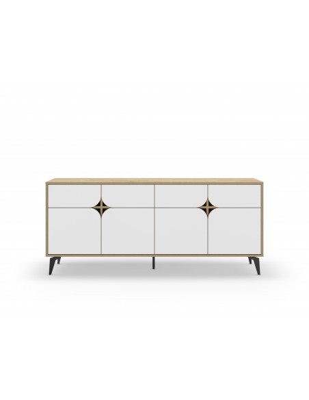 Aparador moderno 185 x 79 NOLA 4 puertas, color roble y blanco