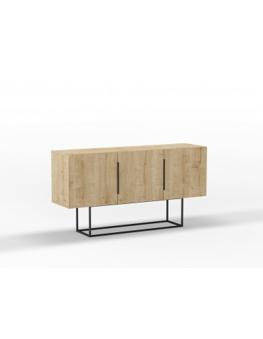 Aparador de diseño 150 x 80 TITAN, 3 puertas, melamina roble y base metal negro